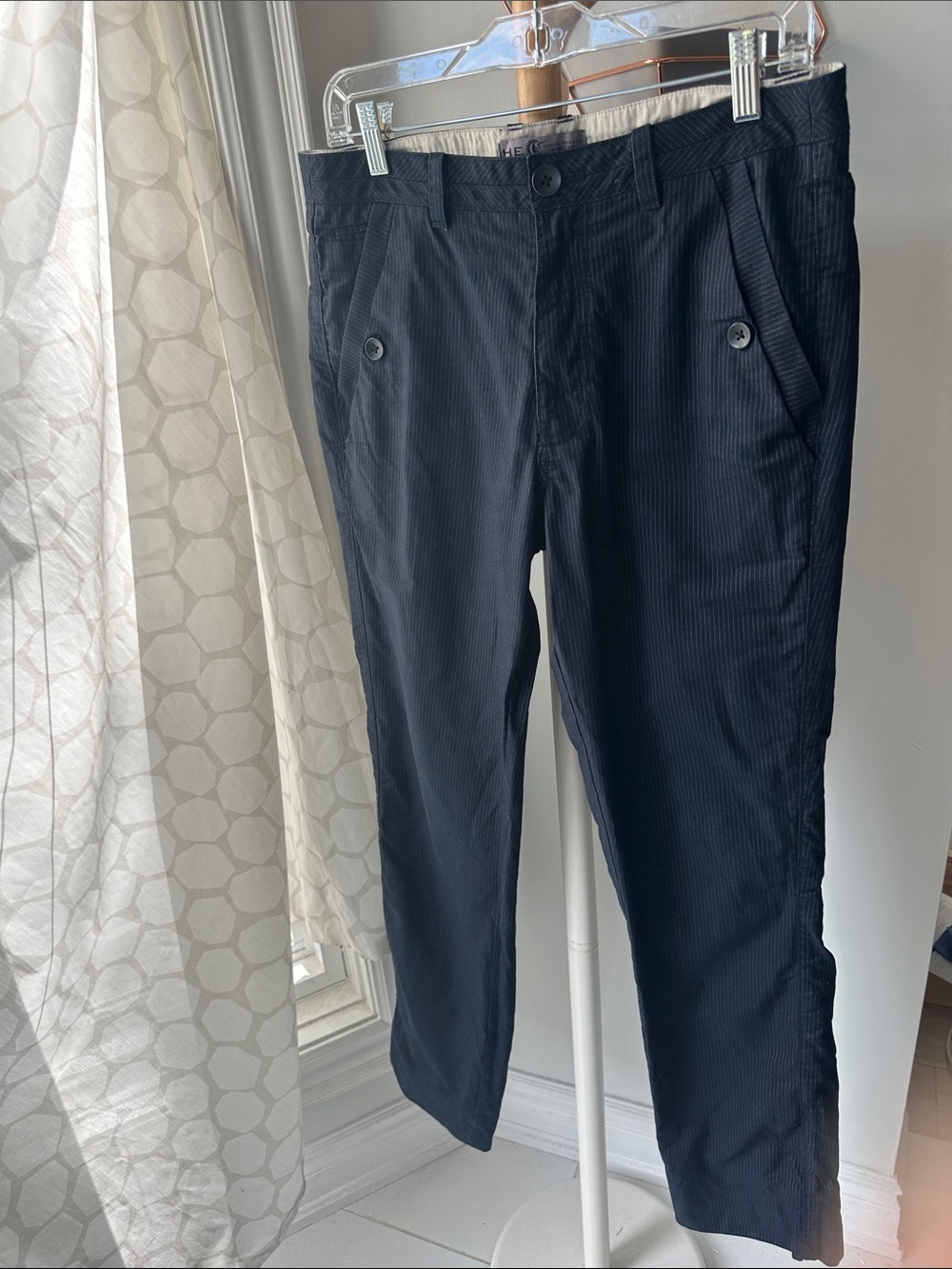 MANGO Men's Navy Blue Gray Pinstripe Dress Pants Chinos Jeans Cotton Size 30